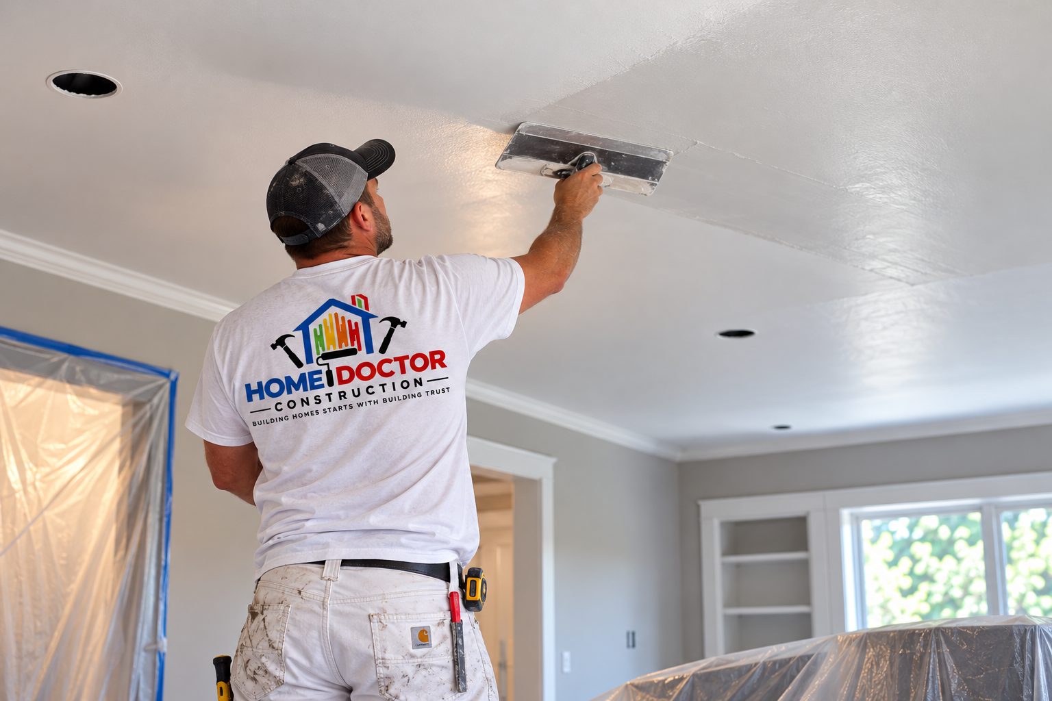 Home Doctor Construction project photography related to How to Get a Smooth Ceiling After Popcorn Removal
